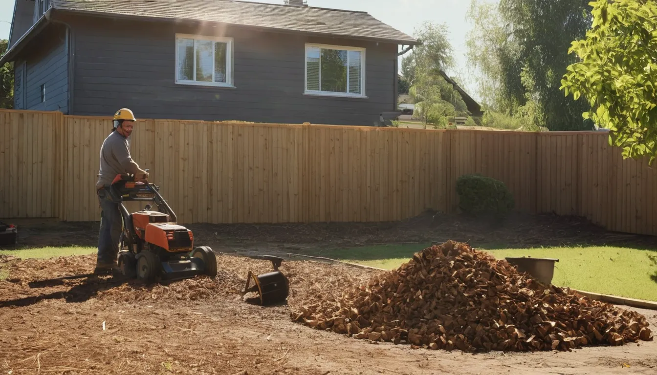 Stump grinding in a backyard in Stamford
